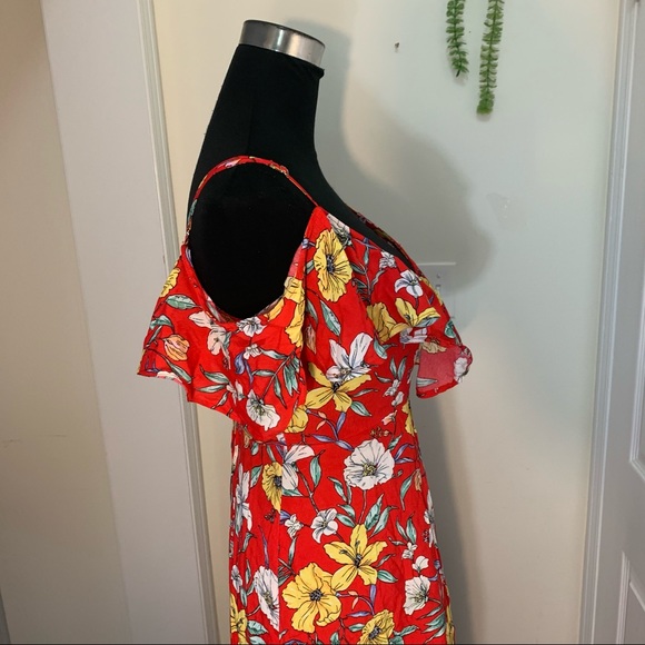 F21 Liberty Floral Flowy Cutout Shoulder Wrap Hi Low Dress - Picture 11 of 15